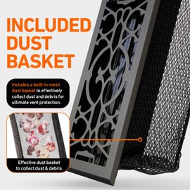 Home Intuition Victorian Floor Vent Covers 2X14 Inch Floor Register with Mesh Cover Trap Heat and Air Walkable Metal Floor Vent for HVAC Duct, Dark Gray