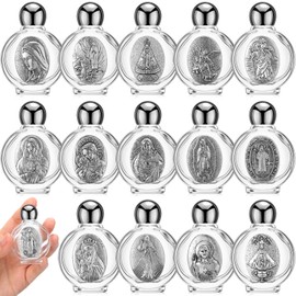 Domensi 15 Pcs Glass Holy Water Bottles 0.5 Floz Christian Catholic Jesus Container Small Embossed Travel Empty Bottles Religious Church Decor for Spiritual Events Gift Baptisms Party Wedding(Silver)