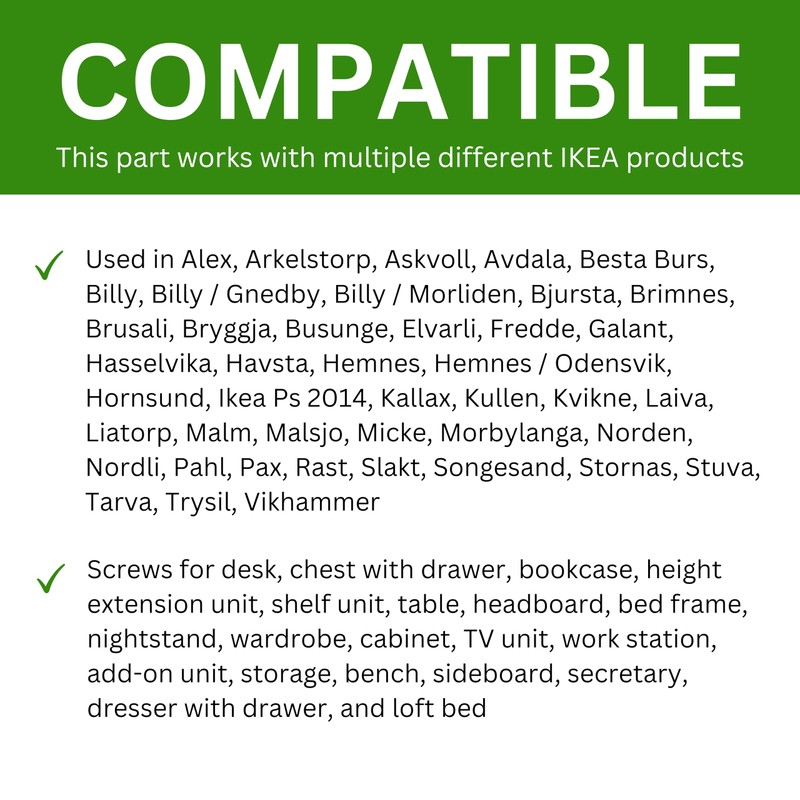 Spare Hardware Parts Cam Lock Fastener Screw (Replacement for IKEA