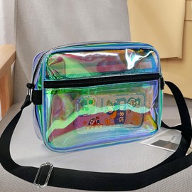 TotePrint Iridescent TPU Pink Crossbody Sling Bag Crossbody Messenger Shoulder Bag With Adjustable Strap Clear Bag Stadium Approved with Front Pocket for Concerts Sports Festivels (D6021-7)