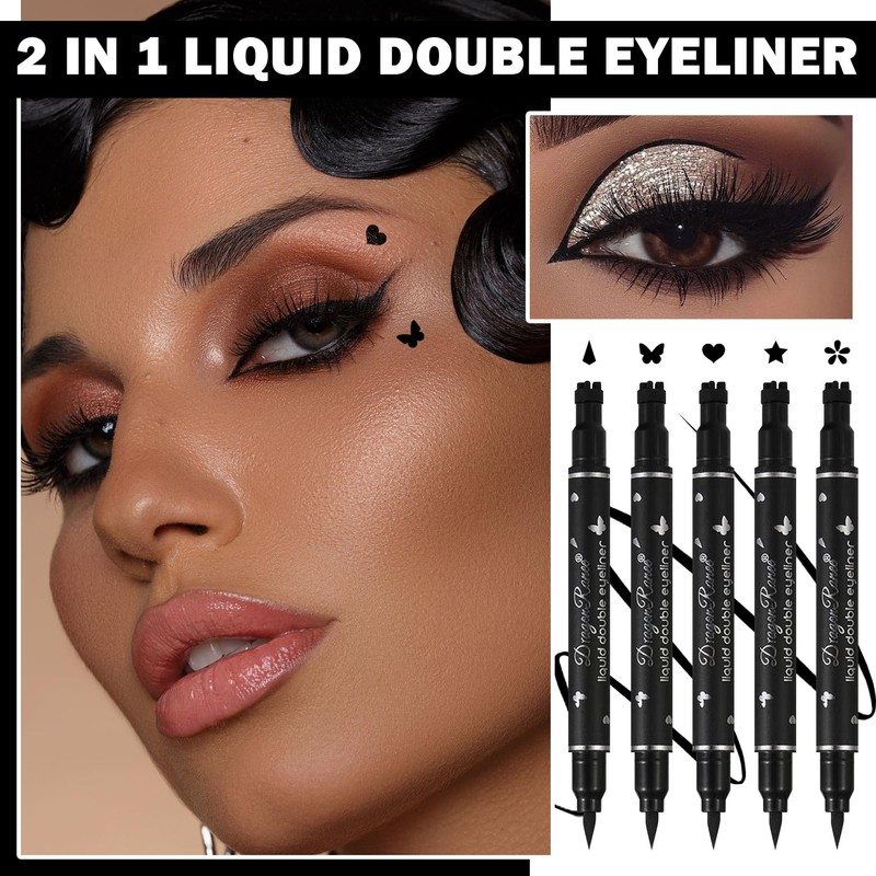 5 PCS Black Liquid Winged Eyeliner Stamp Pen Makeup Tools,Double-side