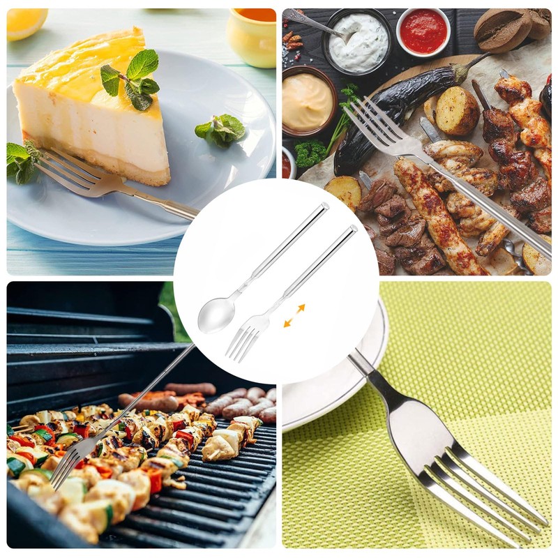 HAPPOW 2pcs Extendable Fork Spoon Set, Telescopic Fork and Spoon,
