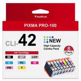 CLI-42 Ink Cartridges Replacement for Canon CLI-42 CLI42 Ink Cartridge Work with PIXMA PRO-100 Printers, 8PK (1BK, 1C, 1M, 1Y, 1PM, 1PC, 1GY, 1LGY)