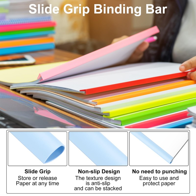 PATIKIL 100Pcs Binding Bars, 8mm Binding Bars Slide Grip 50