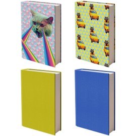 Easy Apply Stretchable Book Cover 4 Pack. 2 Solid and 2 Design Jumbo Jackets Fit Hardcover Textbooks Up to 9" x 11". Adhesive-Free, Nylon Fabric Protectors. Washable, Reusable Student School Supply