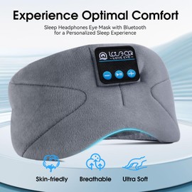 LOVE EYE Sleep Headphones, Bluetooth Sleep Mask, Eye Mask with Headphones, 100% Blackout Sleep Masks, Comfy & Washable Perfect for Sleeping, Travel, Nap, Yoga, Meditation, Unisex Gifts (Gray)