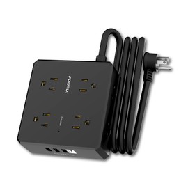 Surge Protector Power Strip - 6 Ft Flat Plug Extension Cord with 8 Widely Outlets and 4 USB Ports(1 USB C), 3 Side Outlet Extender for Home Office, Black, ETL Listed