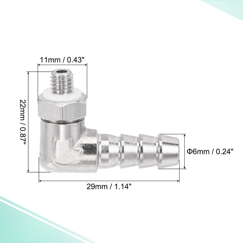 MECCANIXITY Nickel-Plated Copper Hose Barb Fitting Elbow 6mm Barbed M5x0.8