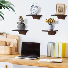 NIUBEST Small Wall Shelves, Trapezoidal Floating Shelves Set of 2, Mini Wooden Shelves for Plants, Display, Storage and Decoration, Stylish for Living Room, Bedroom, Kitchen (Walnut)