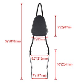 PBYMT Black Detachable Passenger Sissy Bar Backrest Pad Compatible for Harley Davidson Sportster XL1200 XL883 2004-2022