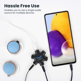 NEW LEADER Headphone Splitter, Audio Splitter 3.5mm Jack with 5 Ports, Multi Stereo Headset Adapter for Sharing Sound, Compact Travel Friendly Design, Works with Mobile, Tablet, Gaming Console