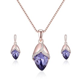 Juego de Joyería para Mujer, Juego Collar Cristal Púrpura 2 Piezas, Exquisitos Pendientes y Collar en Forma de Gotas de Agua Zirconia Cúbica, Traje Hi