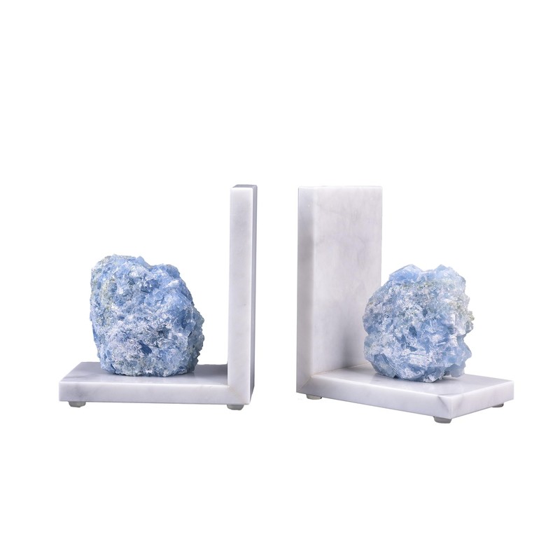 AMOYSTONE Natural Marble Bookends Heavy Duty for Shelves, L-Shaped Decorative