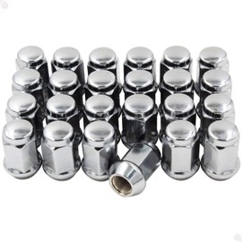Wheel Accessories Parts Set of 24 Chrome 7/16 Lug Nuts Closed End Bulge Acorn Style 1.38" Long Cone Seat 19mm (3/4") Hex Wheel Lug Nut (7/16 UNF, Chrome)
