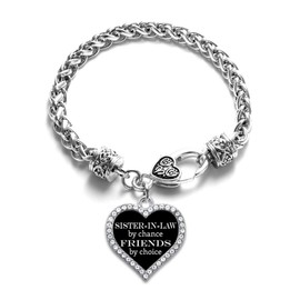 Inspired Silver - Sister-in-law by Chance, Friends by Choice - Silver Braided Bracelet for Women - Open Heart Charm Bracelet Jewelry Gift with Cubic Zirconia - Women's Charm Bracelet with Lobster Claw Clasp