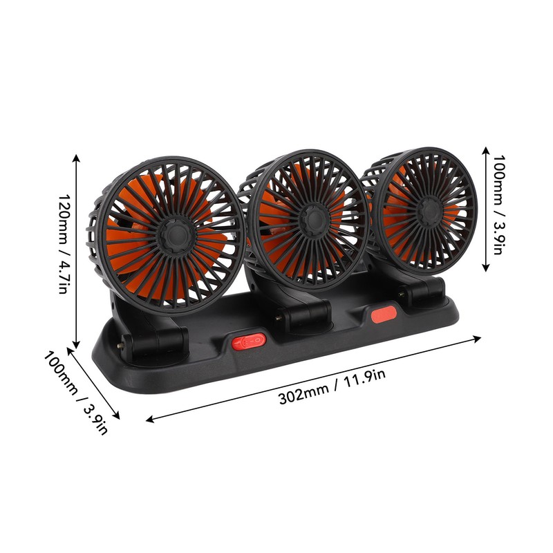 Three Head Car Fan 2 Speed Adjustable 360 Degree Rotation