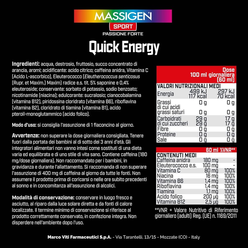 MASSIGEN SPORT - QUICK ENERGY STIMOLANTE TONICO LIQUIDO 60 ML