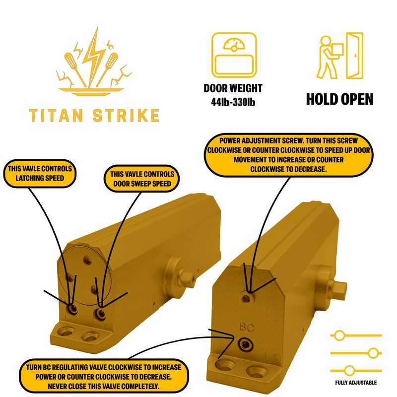 TITAN STRIKE Heavy Duty Automatic Door Closer with Hold Open,