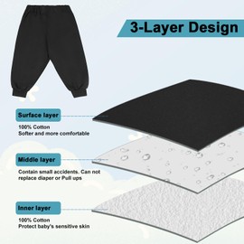 FLYISH DIRECT Potty Training Pants Lightweight, 100% Cotton Breathable Potty Training Trouser for Toddlers, Reusable Toilet Training Pants with Waterproof TPU for Boys and Girls, Black and Grey, L