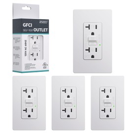 BSEED Salida GFCI de 20 amperios, paquete de 4 salidas GFI eléctricas de autoprueba con indicador LED, receptáculo GFCI resistente a la intemperie y manipulaciones, interruptores de circuito de fallo