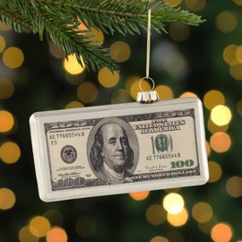 Northlight 4.5" Silver 100 Dollar Bill Glass Christmas Ornament