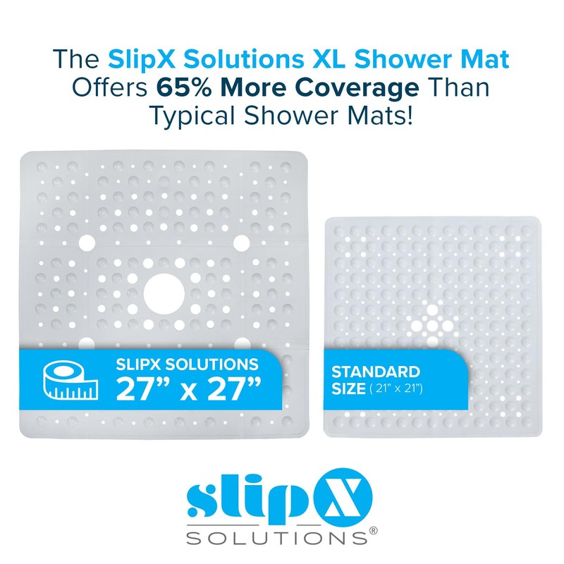 SlipX Solutions 27" Oversize Square Shower Mat, Non-Slip Mat for
