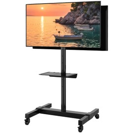TVON Mobile Dual TV Stand for Two 32-65 Inch Plasma LCD LED Smart Flat Panel Curved TV Monitor Screens, Rolling Cart with Wheels, Tilt TV Mount Floor Stand, Hold up to 132 lbs