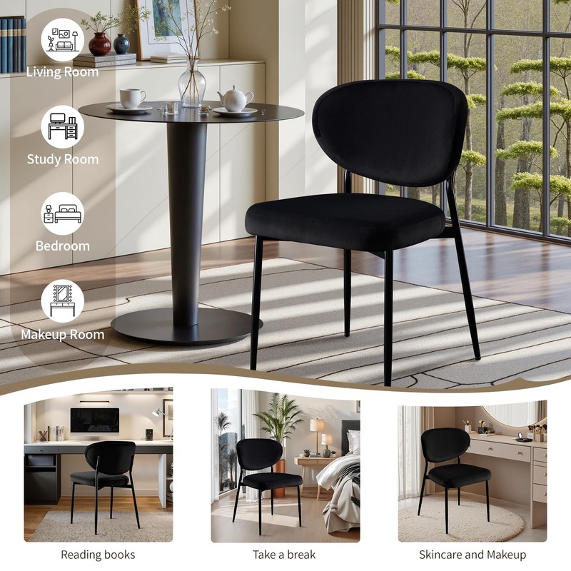 STOOLINK Black Dining Chairs Set of 2 Velvet Upholstered Dining