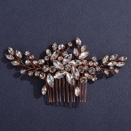 Lenjicons Bridal Crystal Hair Comb Vintage Flower Rhinestone Wedding Hair Comb Wedding Hair Accessories Luxuries Rhinestone Bridal Hairpiece for Wedding Women (rose gold)