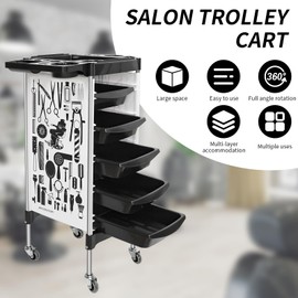 Salon Trolley Cart on Wheels, Multifunction 5 Drawer Hair Stylist Salon Station Rolling Cart Professional Hairdresser Hair Dye Storage Trolley Beauty Barber Moveable Station Trolley (White)