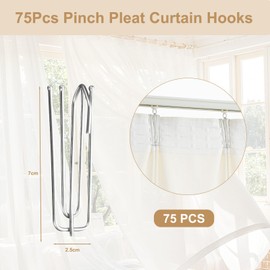 CafullCon 75Pcs Metal Curtain Hooks, Silver Stainless Steel Pinch Pleat Curtain Hooks, Header Tape Pins Prong Heavy Duty Metal Pleat Hooks for Living Room, Bedroom, Bathroom, Doors