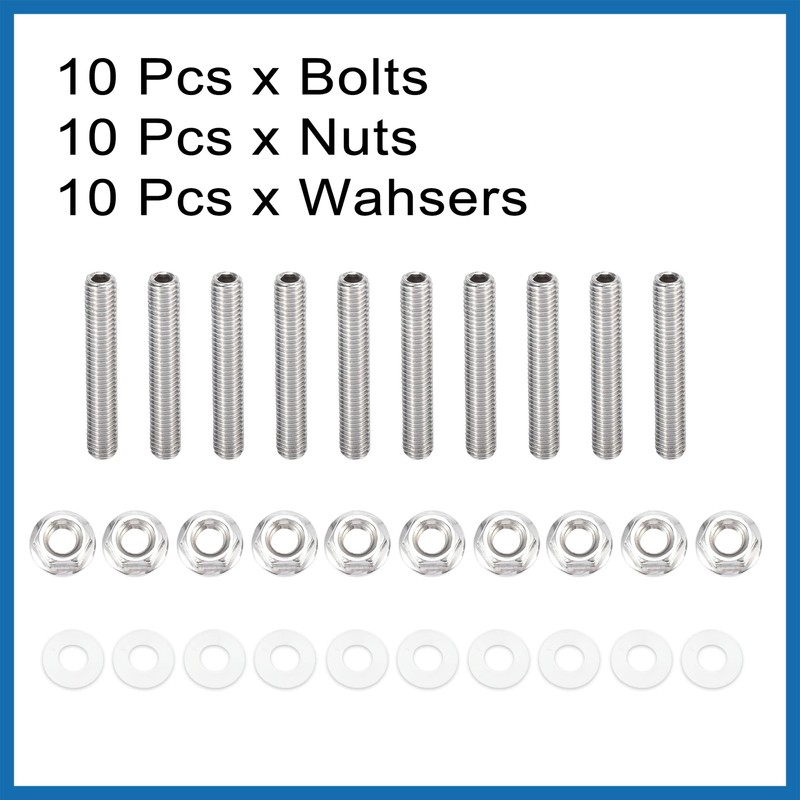 A ABSOPRO 10pcs Stainless Steel Exhaust Manifold Bolt Stud Hardware