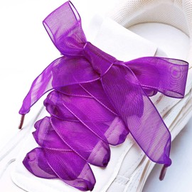 Booyckiy 2 Pair Flat Snow Yarn Shoe laces for Sneaker 2cm Wide Satin Ribbon ShoeLaces for Women Girls, Dark Purple 47inch(120cm)