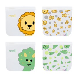 melii Reusable Eva Animal Snack Bags, Pack of 4, 2 Dinosaur + 2 Lion, 21230