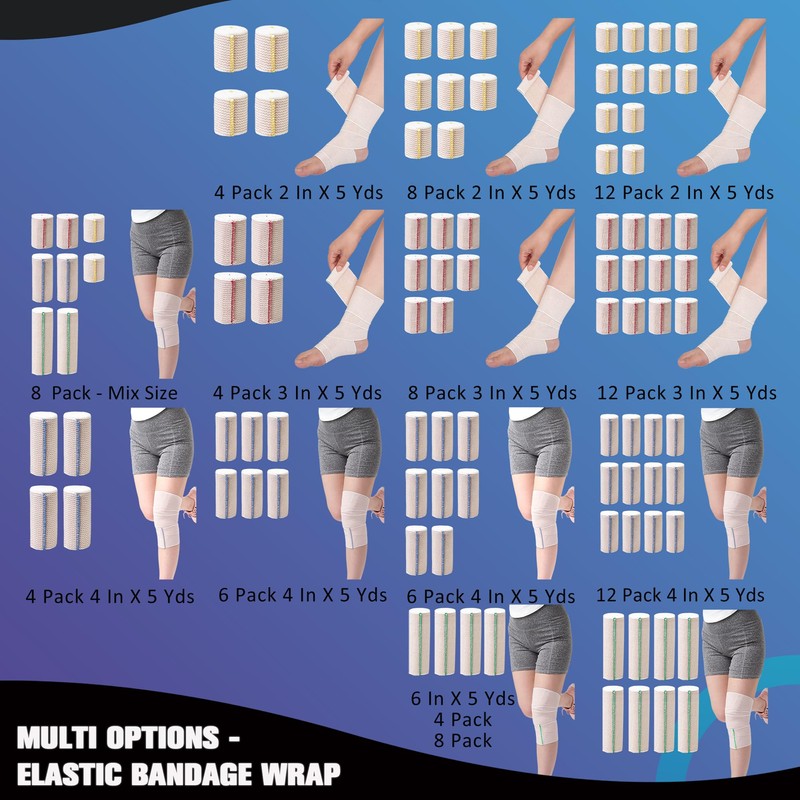 2 in Elastic Bandage Wrap 12 Pack, Compression Bandage Wrap