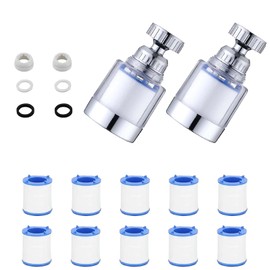 10 Filter Cartridges With 2 Pcs Faucet Water Filters, 360 ° Rotating Sink Tap Water Filter, Carbon Water Filtration Faucet Removes Chlorine Fluoride Heavy Metals Hard Water for Home Kitchen & Bathroom
