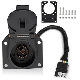 4 Way Flat to 7 Way Round Blade Trailer Adapter Wiring Harness 4 Pin to 7 Pin Electrical Connect Wiring Plug Connector with Mounting Bracket (4Way to 7Way Trailer Adapter)