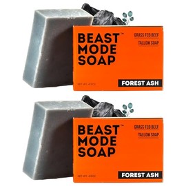 Beast Mode Soap para Hombres, Ceniza Del Bosque, Paquete de 2 Barras – Jabón en Barra de Carbón Activado Y Eucalipto Fresco, Sebo de Vacas Alimentadas