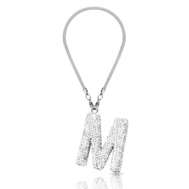 Initial Car Rear View Mirror Ornament Hanging Lucky Crystal Pendant Bling Car Accessories for Women Rhinestone Charm Auto Decoration (White M)