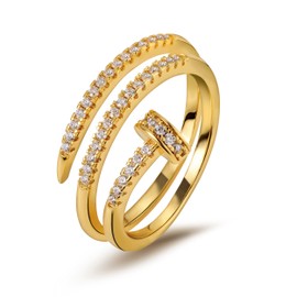 18K Gold Plated Rings for Women | Cubic Zirconia Wrap Gold Ring with Coil Design, Exquisite Statement jewellery for Women Girls