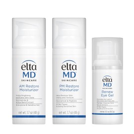 EltaMD Kit de cuidado de la piel matutina y nocturna, AM Restore y PM Restore hidratantes faciales, gel de ojos renovador antienvejecimiento