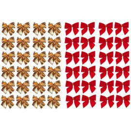 48 x Red & Gold Christmas Decorations Christmas Ribbon Bows