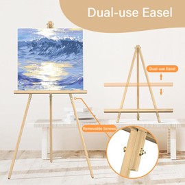 Wooden Easel Stand for Sign,63" Portable Painting Easel, Adjustable Poster Stand with Tripod Easel for Painting, Wedding Sign, Drawing, Canvas, Display Show (Brown)