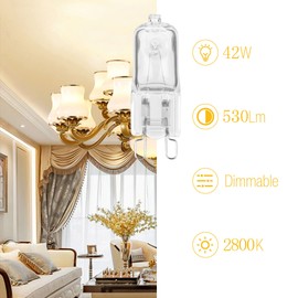 Haraqi Pack of 12 G9 Halogen Bulbs, 230 V, 42 W, 530 lm, G9 Bulb, 2800 K Warm White, Capsule Bulbs, Dimmable, No Flickering