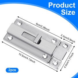 JIEYAO 2Pcs Stainless Steel Slide Bolt Latch, Bathroom Stall Door Latch with Screw,Slide Locks for Inside Door Silver Latch Sliding Door Lock Thickened Sliding Lock Barrel Bolt Bathroom Stall Hardware