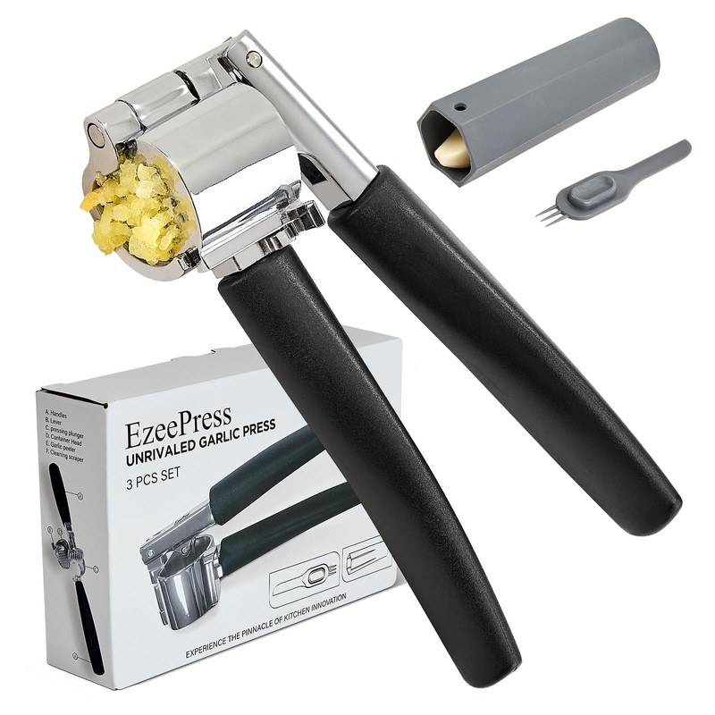 Garlic Press Mincer, Crusher Set with Removable Chamber - Ergonomic