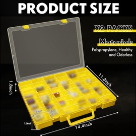 Juexica 2 Pcs 48 Grids Clear Plastic Organizer Box with Removable Dividers Toy Collector Box Transparent Compartment Container Storage for Toy Jewelry Craft Bead (Box Only)(Yellow)