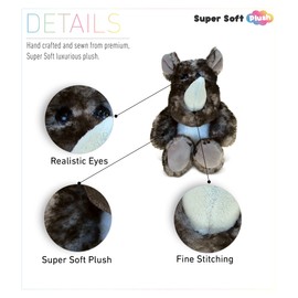 DolliBu Plush Rhino Stuffed Animal - Soft Huggable Grey Rhinoceros, Adorable Playtime Rhino Plush Toy, Cute Wild Life Cuddle Gifts for Kids & Adults - 5.5 Inch