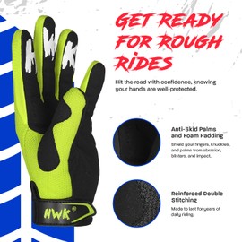 HWK Motorcycle Gloves for Men & Women, Durable & Comfortable Tactical Gloves with Non Slip, Neoprene Palm Padding, Versatile & Temperature Resistant Motorcycle Riding Gloves - Hi Vis Green, XL