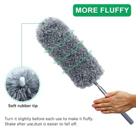 2 Pack Microfiber Feather Duster for Cleaning, Hand Washable Dusters with Extendable Pole, Cleaning Tools for Office, Car, Window, Furniture, Ceiling Fan